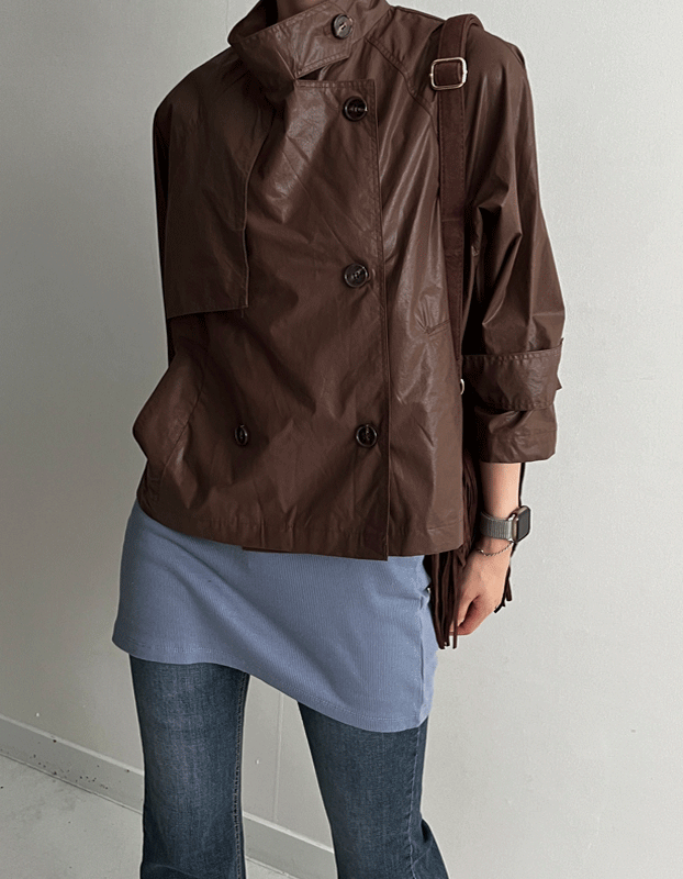 코팅 숏 소매 트렌치 자켓 .A2562 (2color)